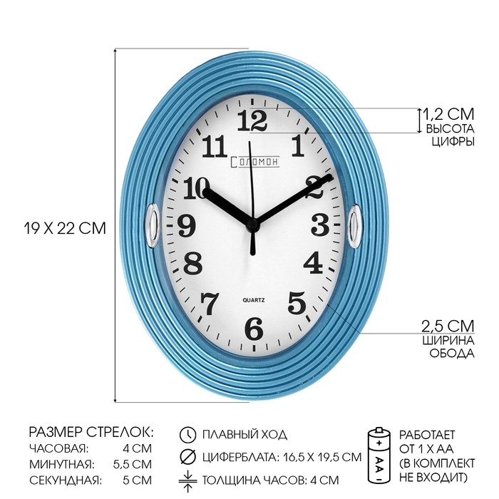 Часы настенные интерьерные «Бенедатта», плавный ход, 19×22 см, синие