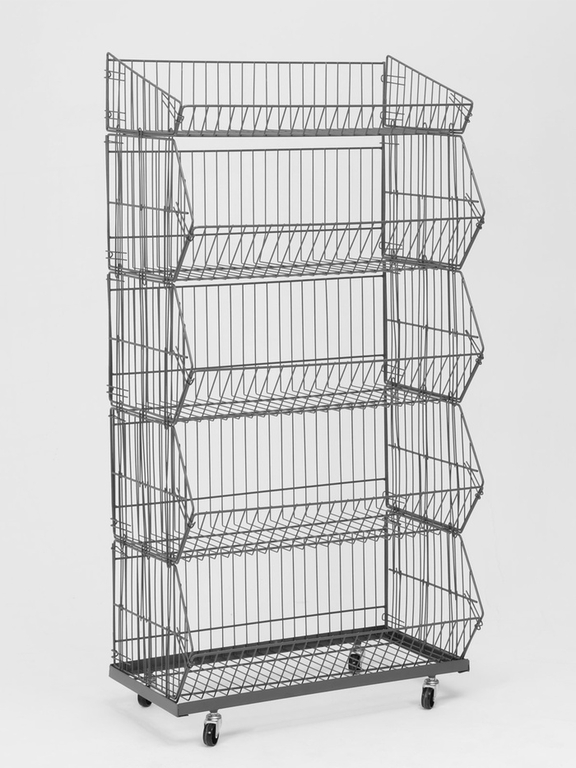 Накопитель разборный на колесах, 5 корзин, 70×43×147, серый