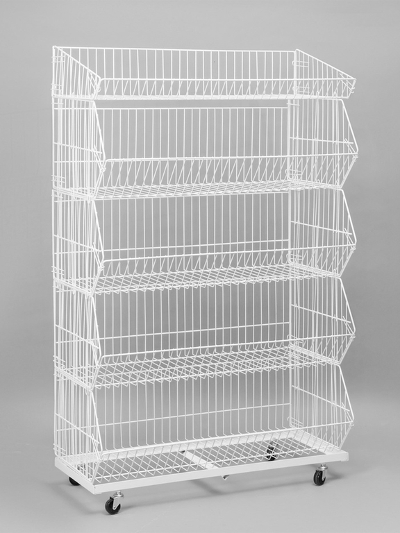 Накопитель разборный на колесах, 5 корзин, 90×43×147 см, белый