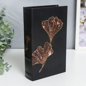 Шкатулка книга-сейф «Золотые лепестки на чёрном», дерево, искусственная кожа, 21×13×5 см