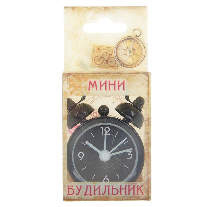 Часы настольные будильник "Классика", циферблат d-4 см, 6.5 х 4.5 см, черные