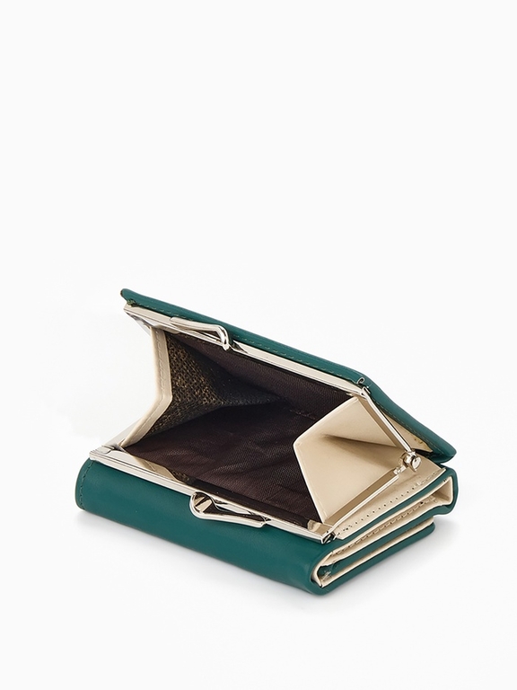 Кошелёк женский на кнопке, 10.5×3×8.5 см, однотонный, тёмно-зелёный