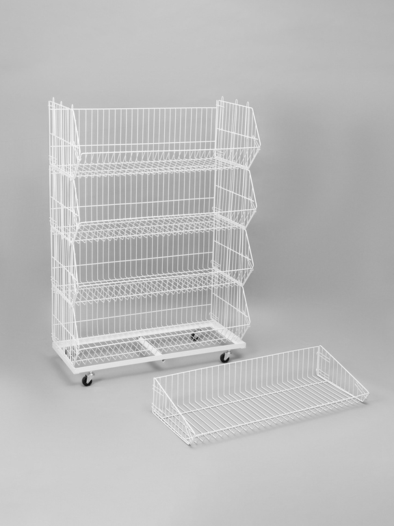 Накопитель разборный на колесах, 5 корзин, 90×43×147 см, белый