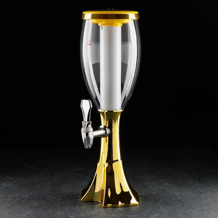 Башня пивная Gold, колба с подсветкой, 2 л, пластик, золотистая