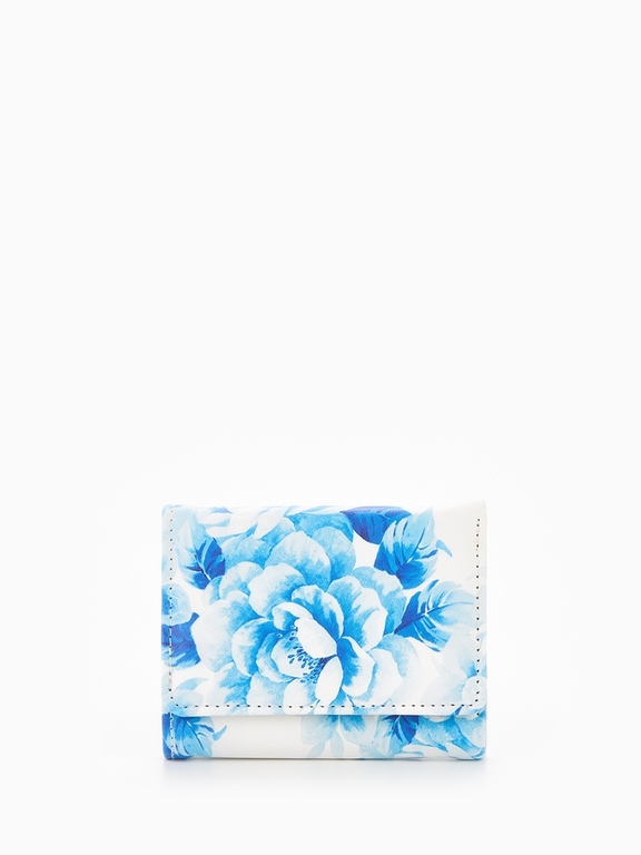 Кошелёк женский на кнопке, 10.5×2.5×8.5 см, с цветочным принтом, белый/голубой