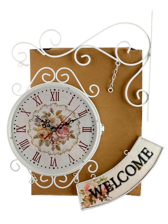 Часы настенные двусторонние, на подвесе "WELCOME", d-23 см, 47 х 31 см, 2хАА, белые